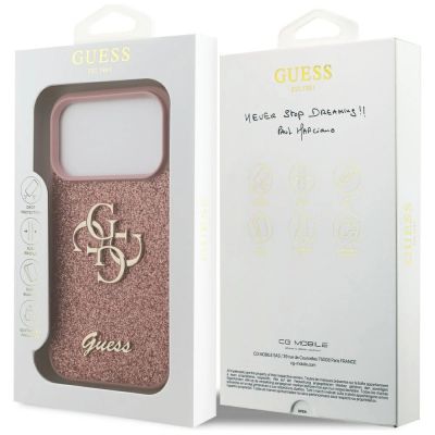 8. Etui Guess Fixed Glitter Big 4G na iPhone 17 Pro - różowe