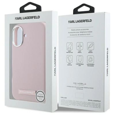 8. Etui Karl Lagerfeld FW Metal Plate MagSafe na iPhone 16 - różowe