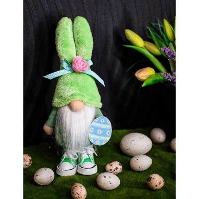 5. SKRZAT GNOM ZAJĄCZEK 25CM ZIELONY W TRAMPKACH DEKORACJA WIOSENNA