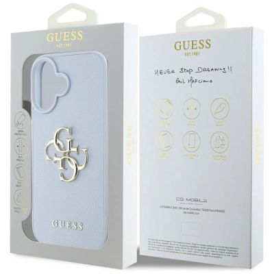 8. Etui Guess Grained Big 4G Logo Small Classic Logo na iPhone 16 - niebieskie