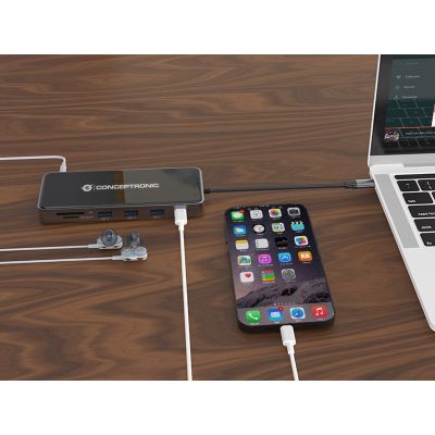 6. Conceptronic DONN15G - Stacja dokująca - USB-C 3.2 Gen 1 - VGA, 2 x HDMI - GigE