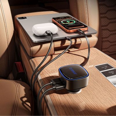 6. Ładowarka samochodowa Orico FC-66-1A2C 66W z wbudowanym zwijanym kablem USB-C - czarna