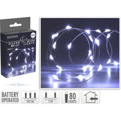 5. LAMPKI DRUCIKI NA BATERIE GIRLANDA 80 LED ZIMNY BIAŁY