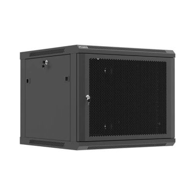 16. Szafa instalacyjna rack wisząca 19" 9U 600x600 czarna drzwi perforowane Lanberg (flat pack)