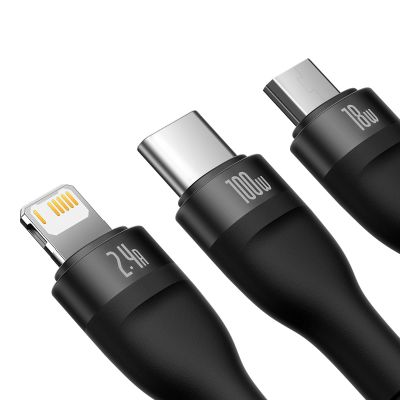3. Baseus Flash Series II kabel USB - USB Typ C / Lightning / micro USB 100 W 1,2 m czarny (CASS030001)