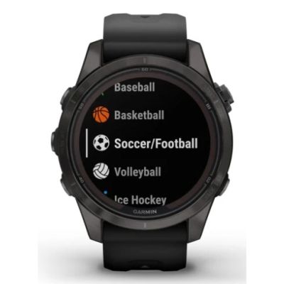 13. Zegarek Garmin Fenix 7S Pro 42mm Sapphire Solar szary tytanowy DLC z czarnym paskiem