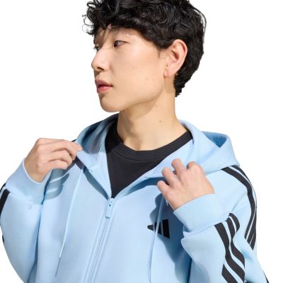 4. Bluza męska adidas Essentials 3-Stripes Fleece Full-Zip Hoodie błękitna KY4143