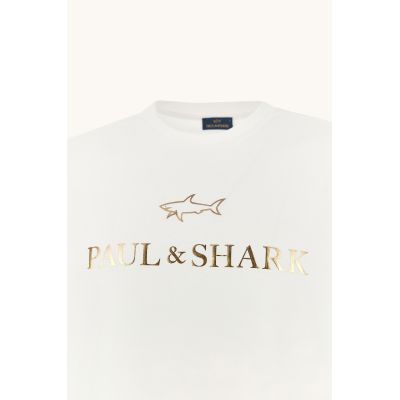 3. Paul&Shark T-shirt bawełniany męski biało-złoty 99311007-10E - klasyczny krój, logo