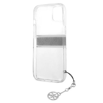 7. Etui Guess 4G Grey Strap Charm na iPhone 13 mini - przezroczyste