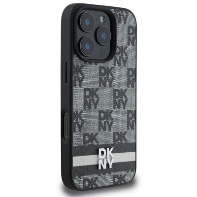 4. Etui DKNY Checkered Pattern & Printed Stripes na iPhone 16 Pro Max - czarne