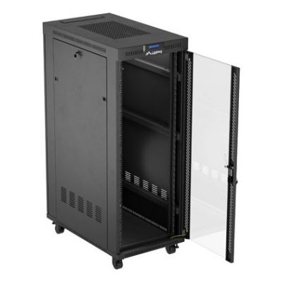5. Szafa instalacyjna rack stojąca 19" 32U 600x1000 czarna drzwi przeszklone LCD Lanberg (flat pack)