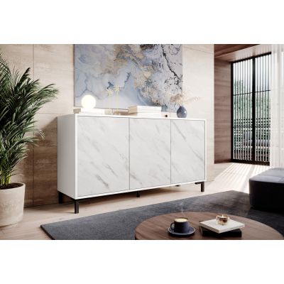 3. Komoda MARMO 3D 150x45xH80,5 biały mat/marmur biały