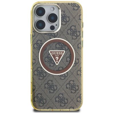 3. Etui Guess IML Metal Glitter 4G Circle Triangle MagSafe na iPhone 16 Pro - brązowe