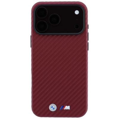 3. Etui BMW M Carbon Metal Logo MagSafe na iPhone 17 Pro / 18 Pro - bordowe