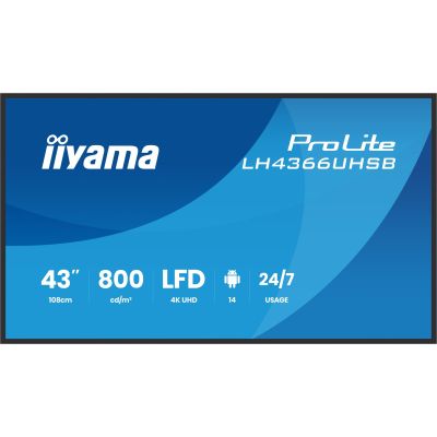 8. iiyama LH4366UHSB-B1AG signage display Płaski panel Digital Signage 109,2 cm (43") LCD Wi-Fi 800 cd/m2 4K Ultra HD Czarny Procesor wbudowany Android 24/7