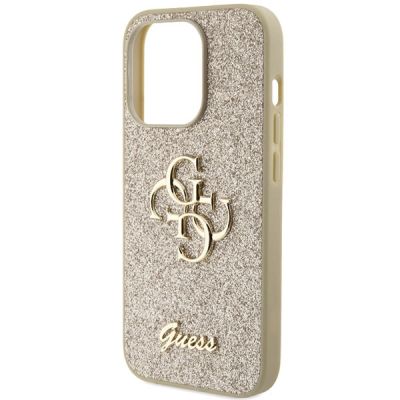 6. Etui Guess Glitter Script Big 4G na iPhone 15 Pro - złote