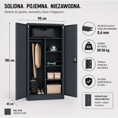 9. Iron Mate Szafa Gospodarcza Metalowa  SATURN 185x90x45 Antracyt RAL7016