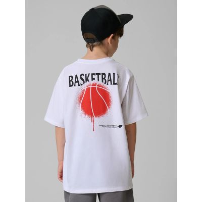2. T-shirt loose z nadrukiem chłopięcy 4F 4FJRSS26TTSHM3835-10S