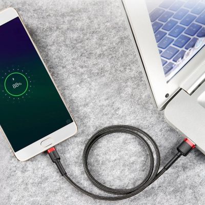 14. Baseus Cafule Cable wytrzymały nylonowy kabel przewód USB / micro USB 2A 3M czarno-szary (CAMKLF-HG1)