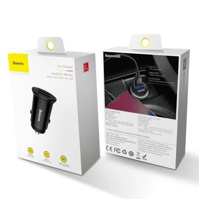15. Baseus Circular inteligentna ładowarka samochodowa 2x USB QC3.0 Quick Charge 3.0 SCP AFC 30W czarny (CCALL-YD01)
