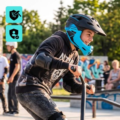 11. Kask rowerowy full-face Meteor Hydra M 55-58 cm czarny/niebieski
