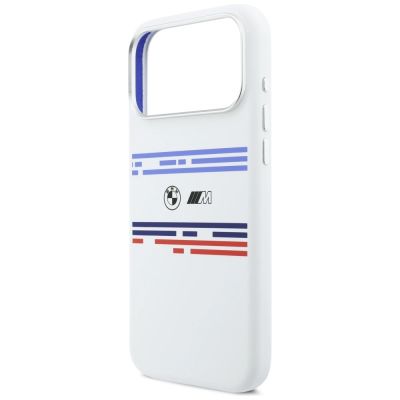 6. Etui BMW M Silicon Horizontal Line MagSafe na iPhone 17 Pro Max- białe