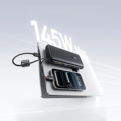 9. Powerbank Baseus EnerFill FC41 25000mAh 145W z wyświetlaczem cyfrowym i wbudowanym podwójnym kablem USB-C - czarny