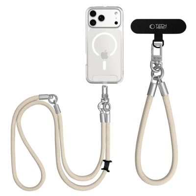 5. Smycz do telefonu Tech-Protect C10S Crossbody (114 cm) + na nadgarstek (31 cm) - beżowo-tytanowa