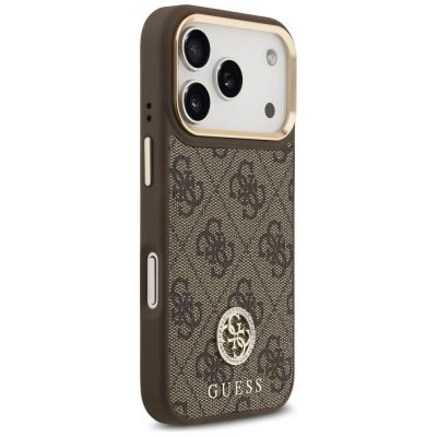 4. Etui Guess 4G Strass Logo & Big Strap Metal Buttons MagSafe na iPhone 17 Pro - brązowe
