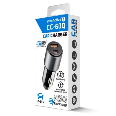 7. EVERACTIVE ŁADOWARKA SAMOCHODOWA 1 X USB QC3.0, 1 X USB-C PD 83W CZARNA CC-60Q