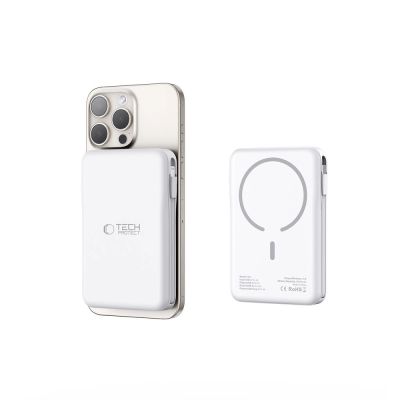 5. Powerbank Tech-Protect LifeMag PB31 z MagSafe 10000mAh 15W USB-C / USB-A / wbudowane kable USB-C / Lightning - biały