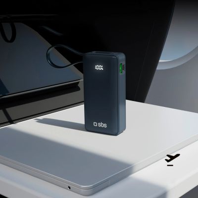 12. Powerbank SBS 10000 mAh 20W z wbudowanym kablem USB-C i wyświetlaczem cyfrowym - ciemnoszary