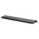 13. Panel krosowy high density 19'' 24x RJ45, LSA poziom, kat.6, ekranowany, 0.5U, czarny, prowadnica kabli