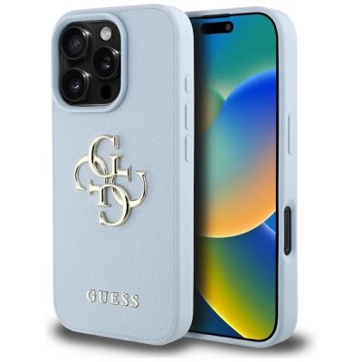 Etui Guess Grained Big 4G Logo Small Classic Logo na iPhone 16 Pro Max - niebieskie