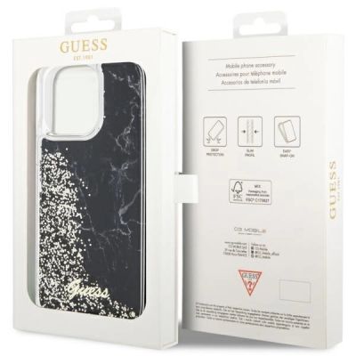 8. Etui Guess Liquid Glitter Marble na iPhone 14 Pro Max - czarne