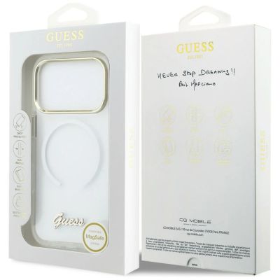 8. Etui Guess IML Gradient Script Metal MagSafe na iPhone 17 Pro - białe