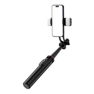 7. Selfie stick WC12YDS teleskopowy tripod 1.3m ze stopu aluminium z podwójną lampą i uchwytem na telefon - czarny