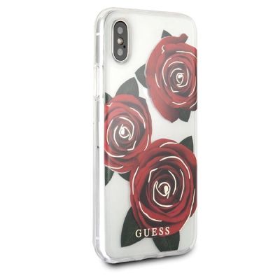 6. Etui Guess Flower Desire Red Rose na iPhone X - przezroczyste