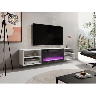 3. Szafka RTV POLO 180x33x39 biały + kominek czarny