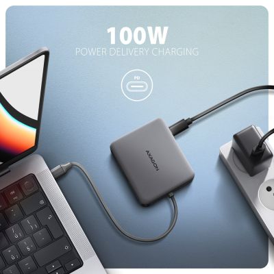 4. Axagon N HMC-5HL USB 5Gbps hub 2x USB-A HDMI 4k/60Hz RJ-45 GLAN PD 100W kabel USB-C Przewodowa USB 3.2 Gen 1 (3.1 Gen 1) Type-C Srebrny