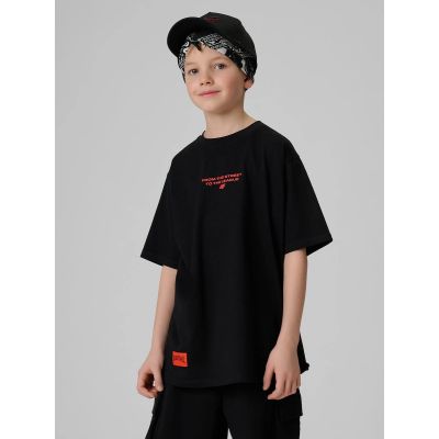 T-shirt loose z nadrukiem chłopięcy 4F 4FJRSS26TTSHM3835-20S