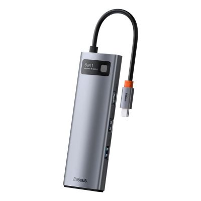 3. Hub Baseus Metal Gleam 8w1 USB-C - USB-C PD 100W 1x HDMI 4K 30Hz 1x czytnik kart SD i microSD 3x USB-A 3.2 1xRJ45 - szary