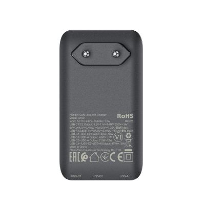 7. Ładowarka Acefast A100 65W GaN 2 USB-C+ USB-A ultra cienka - czarna