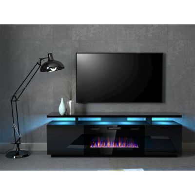 4. Szafka RTV EVA z kominkiem elektrycznym 180x40x52 czarny/czarny połysk