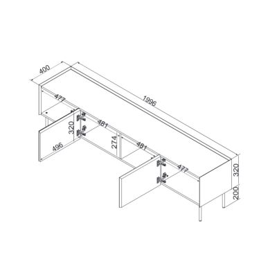5. Szafka RTV FELLINI 200x40x52 oliwka + blat dąb olejowany