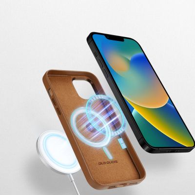 3. Dux Ducis Grit skórzane etui do iPhone 14 Plus elegancki pokrowiec ze sztucznej skóry (kompatybilne z MagSafe) brązowy