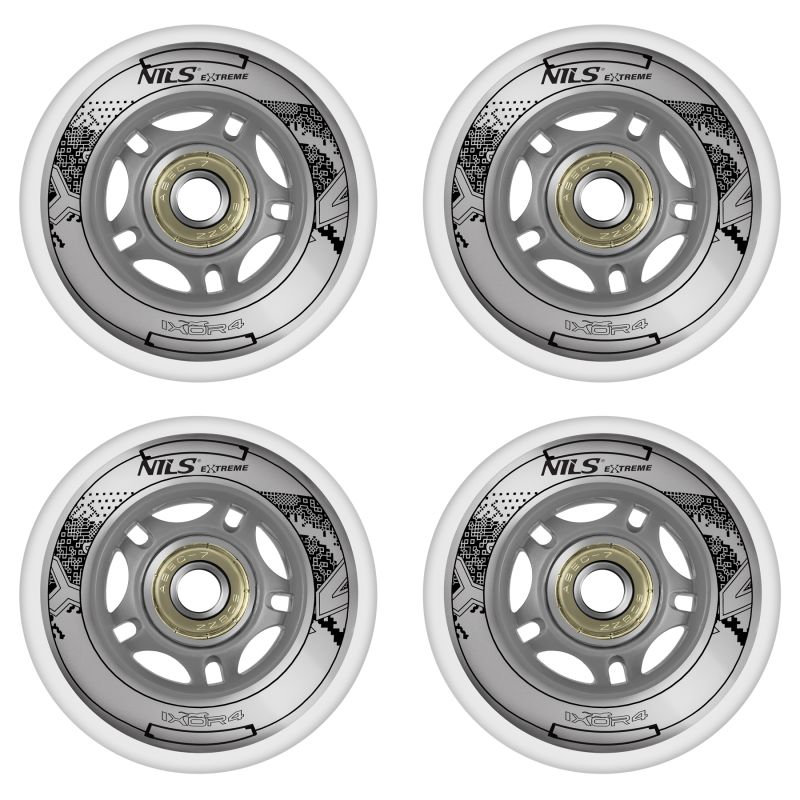 21. PU 84x24 82A PRZEZROCZYSTE (4 szt.) + ABEC-7 CHROME (8 szt.) ZESTAW NILS EXTREME