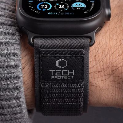 8. Pasek Tech-Protect Nylon Elite na Apple Watch 44 / 45 / 46 / 49 mm - czarno-pomarańczowy