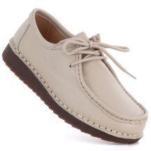 Skórzane półbuty damskie mokasyny sznurowane beżowe Artiker  58C1519