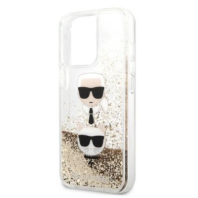 6. Etui Karl Lagerfeld Liquid Glitter Karl&Choupette Head na iPhone 13 Pro Max 6,7" - złote